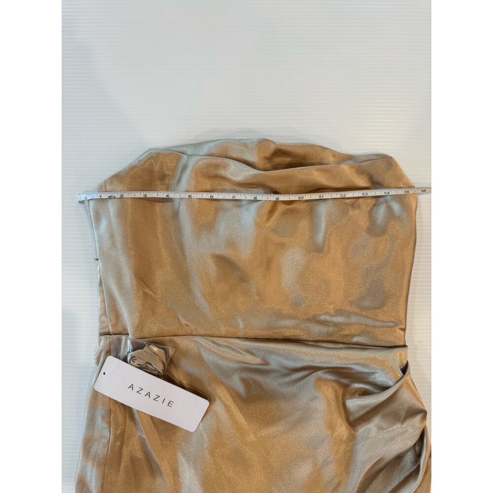 Azazie Leonis Champagne Gold Metallic Satin Mermaid Gown NWT A8 Formal Evening - Picture 16 of 16
